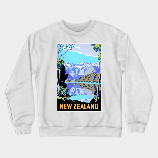 Vintage Travel Poster New Zealand Crewneck Sweatshirt by vintagetreasure